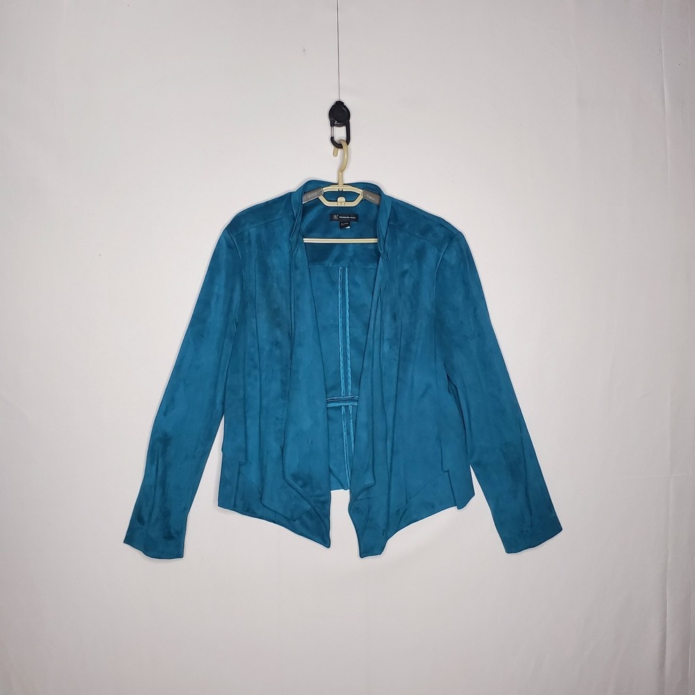 INC International Concepts Teal Faux Suede Leather Jacket Women XL Drape Collar